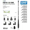 Description

    Highly flexible polyethylene covered StraightFlex steel wire (self-straightening).
    Full-size, end-fed ½ λ antenna whip.
    High gain and efficient decoupling from the portable equipment.
    3 dB gain (typ.) compared to a ¼ λ antenna whip on the same equipment.
    Highest quality materials in an elegant design.
    Delivered factory tuned and tested to ensure minimum VSWR and optimum performance.
    Provided with universal FME-connection system for optimum flexibility and easily exchangeable connectors.
    Designed for use with the following line of black FME-connectors (to be ordered separately): BFME-UHF, BFME-BNC, BFME-TNC, BFME-N, BFME-EBNC and BFME-ETNC.

Specifications
Electrical
Model 	FSP 70/...-FME
Frequency 	70 cm band (380 - 470 MHz)
Antenna Type 	Antenna for portable equipment
Max. Input Power 	25 W
Polarisation 	Vertical
Impedance 	50 Ω
Gain 	0 dBd / 2.5 dBi (3 dB compared to a ¼ λ portable antenna)
VSWR 	< 1.3:1 @ f. res.
Bandwidth 	≤ 30 MHz @ SWR ≤ 2.5:1
Mechanical
Connection(s) 	FME(f) (Exchangeable BFME-connectors to be ordered separately)
Materials 	Polyethylene covered flexible steel wire
Black-chromed brass
Colour 	Black
Height 	Approx. 340 mm / 13.39 in.
Weight 	Approx. 0.05 kg / 0.11 lb
Ordering Designations
Model 	Product No. 	Frequency 	
FSP 70/385-FME 	140000720 	370 - 400 MHz 	
FSP 70/405-FME 	140000721 	390 - 420 MHz 	
FSP 70/425-FME 	140000722 	410 - 440 MHz 	
FSP 70/445-FME 	140000723 	430 - 460 MHz 	
FSP 70/465-FME 	140000724 	450 - 480 MHz 	
FSP 70/395-FME 	140000793 	380-410 MHz 	
FSP 70/433-FME 	140000800 	418-448 MHz