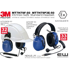 3M Peltor - Intrinsic Safe -  Standard Industri Headset (Atex)    MT7H79P3E-50 - Helmet     MT7H79F-50 - Headband     MT7H79B-50 - Neckband