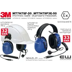 3M Peltor - Intrinsic Safe -  Standard Industri Headset (Atex)    MT7H79P3E-50 - Helmet     MT7H79F-50 - Headband     MT7H79B-50 - Neckband