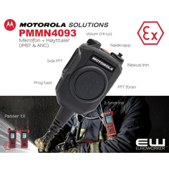 PMMN4093 -  Motorola Atex Remote Speaker Microphone (MTP8500Ex)(TETRA)(PMMN4093) Active Noise Cancelling (ANC)