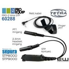 ProEquip PRO-2 Wire STP inkl. finger-PTT 150cm kabel 2-split kabel med 2.5mm anslutning för headset och 3.5mm anslutning av trådbunden PTT, 150 cm lång kabel.