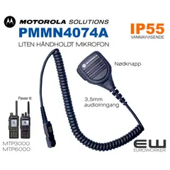 Motorola PMMN4074A Liten & Hendig Monofon (IP55, 3,5mm audio, Alarmknapp) (MTP3000, MTP6000)