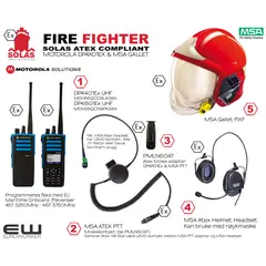 Motorola DP4X01Ex w/MSA Gallet F1XF Fire-Fighter Helmet Atex (SOLAS Compliant - exM)