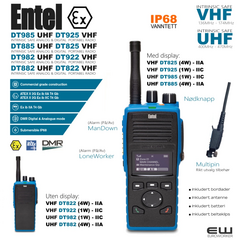 ENTEL DT885 (4W UHF) & DT985 (1W UHF), DT882 (4W UHF) & DT982 (1W UHF) og DT825 (4W VHF) & DT925 (1W VHF), DT822 (4W VHF) & DT922 (1W VHF) INTRINSIC SAFE DMR PORTABLE Radio