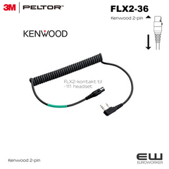 3M Peltor FLX2-36 kabel til kenwood 2-pinners