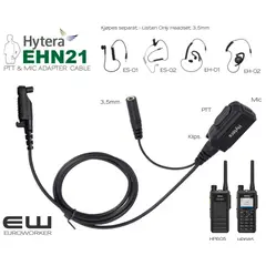 Hytera EHN21 PTT adapter & MIC cable for 3,5mm Listen Only Earpiece (HP605, HP685)
