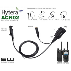 Hytera ACN02 PTT Headset med Inline MIC for 3,5mm Listen Only Earpiece (HP605, HP685)