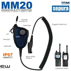 Titan MM20 Remote Speaker Microphone

The Titan Remote Speaker Microphone MM20 is a versatile accessory product with front and side PTT. The Nexus connector and 3.5mm jack socket enable users to combine the MM20 with a multitude of audio accessories, making it ideal for users needing to connect helmet audio systems.

The MM20 offers an optional volume control +/- and  programmable button. Depending on the chosen radio, the MM20 also comes with an optional emergency button. The MM20 comes in a variety of colour options.

Alternatives and part number:

    Nexus configured for Titan/Savox Headsets               MM20-01
    Nexus configured for Peltor Headsets                           MM20-02
    Nexus configured for NATO/David Clark Headsets  MM20-03