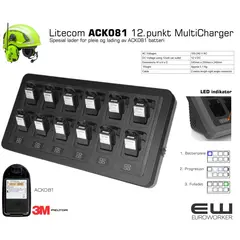 12 Punkt Rekkelader til 3M Peltor LiteCom ACK081 batteri