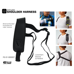 FG-31-000007
    Klick Fast Skulder bæresele
    For radio, kamera
    Ergonomisk utformet
    Shoulder harness with Klick Fast Dock mounted on a comfortable, leather strap just below the left shoulder.
    Suitable for high mounting of devices such as two-way radios, body-worn video cameras and portable gas detection monitors.
        A length-adjustable, elasticated strap fits over the right shoulder to secure the harness
        Can be worn covertly under jackets or over outerwear
