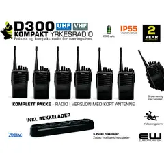 Zodiac D300 6 Pack Kompakt Yrkesradio med rekkelader (IP55, UHF, VHF, Fallsikring)
