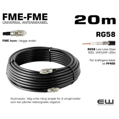 UNIVERSAL ANTENNEKABEL - 20m (FME-hunn, FME-hunn, RG58, Coax Low Loss)