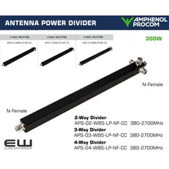 Procom Amphenol 2, 3, 4 Way Antenna Divider (splitter) - APS-02-WBS-LP-NF-CC