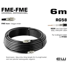 UNIVERSAL ANTENNEKABEL - 6m (FME-hunn, FME-hunn, RG58, Coax Low Loss)