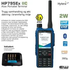Hytera HP795EX IIC og IIA Atex Terminal (UHF, Bt, IP68, GPS, AI) - Røykdykking SOLAS