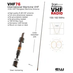 Scan VHF76 - 2,6m VHF Fibreglass Maritime Antenna