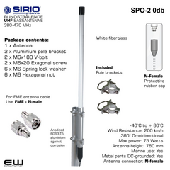 Sirio SPO-2 0db UHF Baseantenne Rundstrålende (380-470MHz)
