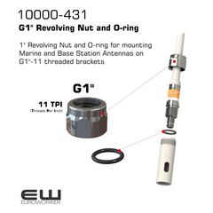 1" Revolving Nut and O-ring for mounting 
Marine and Base Station Antennas on 
G1"-11 threaded brackets