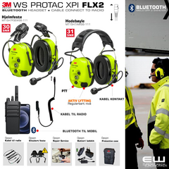 3M Peltor WS Protac XPI FLX2 - Bluetooth Headset med konnetor for kablet tilkobling til håndholdt radio