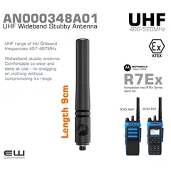 Motorola 400-520MHz 9cm UHF Stubby Atex Antenna (AN000348A01, R7Ex, UHF, 9cm, Atex)