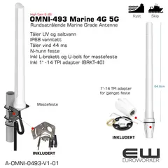 Poynting OMNI-493 4G-/5G-marineantenne 617-3800 MHz. Kraftig 4G-/5G-antenne A-OMNI-0493-V1-01
