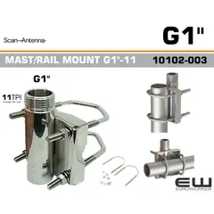 Scan Antenna MAST/RAIL MOUNT G1"-11 (Varekode: 10102-003)

Dette er et robust og allsidig feste fra Scan Antenna, designet spesifikt for montering av marine- og base-stasjon-antenner på master, rekker eller andre rørformede konstruksjoner. Festet er av høy kvalitet, laget av polert, syrefast AISI 316 rustfritt stål, noe som sikrer maksimal korrosjonsmotstand i tøffe maritime miljøer.

Hovedfunksjonen er å gi en stabil plattform for antenner som benytter den europeiske G1"-11 gjengestandarden. Festet har et svingbart ledd som tillater justering av antennens vinkel, slik at du kan sikre en perfekt vertikal posisjon uavhengig av monteringsflaten.

Det er kompatibelt med rør med diametre fra 25 mm til 60 mm (1" til 2.4") takket være de medfølgende U-boltene i ulike størrelser.

Monteringsanvisning

Nødvendig verktøy:

    Skiftenøkkel eller fastnøkkelsett

    Skrutrekker (kan være nødvendig for noen modeller)

1. Sjekk deler og forberedelse

    Pakk ut festet og sjekk at alle deler er til stede: selve festet, U-bolter (vanligvis i to forskjellige størrelser) og muttere.

    Velg monteringssted på masten eller rekka. Sørg for at området er fritt for hindringer og at du har tilstrekkelig plass til å arbeide.

2. Montering på mast/rekke

    Plasser den justerbare delen av festet på røret der du ønsker å montere det.

    Før en av de U-formede boltene rundt røret, og stikk de gjengede endene gjennom hullene på festet.

    Skru på mutterne og stram dem gradvis og jevnt med en skiftenøkkel. Alternativt kan noen modeller ha en brakett som klemmes rundt røret. Uansett, sørg for at festet sitter helt fast og ikke kan vri seg.

3. Montering av antennen

    Festet har en utvendig G1"-11 gjenge i toppen. Ta antennen med sin G1"-11-mutter og skru den fast på festet.

    Skru mutteren forsiktig for hånd først for å sikre at gjenge