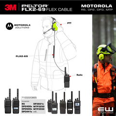 3M Peltor FLX2-69 kabel (Motorola R5, DP2400e, DP2600e, DP3441e, DP3661e, MTP3550) FLX2-69 7100220865, fra euroworker