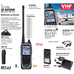 Icom IC-A25NE #13 VHF Airband Handheld Radio med Navigation Europe