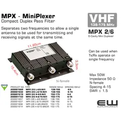 Procom filter MPX 2/6L-4/6 N kon 138-156 MHz - 200001669
Procom filter MPX 2/6 H-6/15-N(f) 152 - 175 MHz - 200001733
Procom filter MPX 70/6 H-9/13N 430-470 MHz. - 200000969
Procom filter MPX 70/6L-9/13-N(f) 406 - 440 MHz - 200000593
Procom filter MPX2/6 L-6/15 N 136-155 MHz - 2000001632
Procom MPX70/44N - 200000536