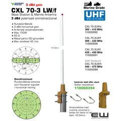 Procom CXL 70-3LW - 3 dBd Gain UHF Basestasjon og Marine Antenne, CXL 70-3LW - 110000089