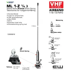 Procom ML 1-Z ¼ λ Mobile Radio Airband Shock Spring Roof Antenna_130000616