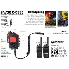 Savox C-C550 Kombinert Monofon & PTT Adapter Røykdying (Motorola R5, DP2-serie, DP3-serie, MTP-serie)-L552172-10B1100