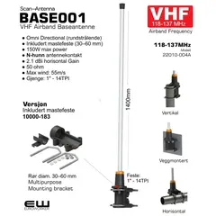 Scan Antenna BASE001 - 118-137MHz VHF Airband Rundstrålende Baseantenne (2,1 dBi gain)