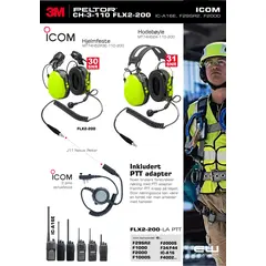 3M Peltor CH-3 Hi-Viz med PTT Adapter til Icom IC-A16E, F2000, F29SR2 mfl..Hjelm MT74H52P3E-110-200-71621 Hodebøyle MT74H52A-110-200-71621