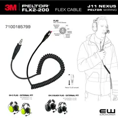 3M Peltor FLX2-200 standardkabel til PTT adapter (J11 for -110, Listen Only -112 series)