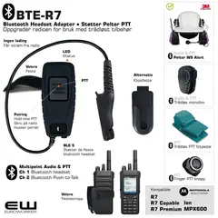 BTE-R7 - Bluetooth Headset & PTT Adapter for Motorola R7-serie (Støtter Peltor PTT protokoll)