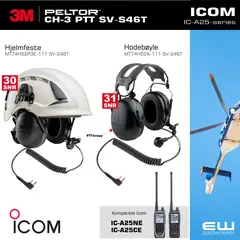 3M Peltor CH-3 FLX2 Headset med FLX2-S46T kabel til Icom IC-A25-serie