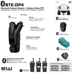 BTE-DP4 - Smart Bluetooth Adapter for Motorola DP4000-serie (Støtter Peltor PTT protokoll) DP4400e (DP4600e, DP4800e..)