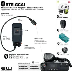 BTE-GCAI - Smart Bluetooth Adapter for Motorola DM4400e og DM4600e (Støtte for Peltor PTT protokoll)