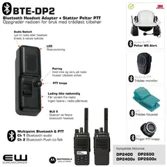 BTE-DP2 Bluetooth Adapter for Motorola DP2000-serie (Peltor PTT protokoll)