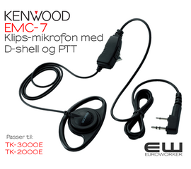 Kenwood EMC-7 Klipsmikrofon, PTT og D-shell høyttaler (TK-3000E & TK-2000E)