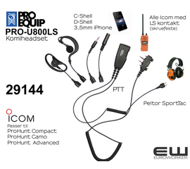 Proequip PRO-U800LS Komiheadset for Icom, iPhone, SportTac mfl (LS-kontakt)(29144)