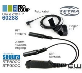 ProEquip PRO-2 Wire STP inkl. finger-PTT 150cm kabel 2-split kabel med 2.5mm anslutning för headset och 3.5mm anslutning av trådbunden PTT, 150 cm lång kabel.