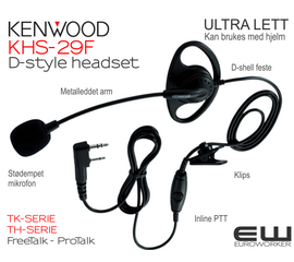 Kenwood KHS-29F D-style Headset med PTT (NX-, TK- & TH-serie)