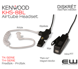 Kenwood KHS-8BL AIrtube Headset med Palm PTT & mikrofon (NX-, TK- & TH-serie)