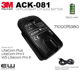 3M Peltor ACK081 Batteri til Litecom Pro II & Litecom Plus (3M id: 7100075380)