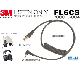 3M Peltor FL6CS Kabel til Litecom Listen Only - 2,5mm Stereo (7000107804)