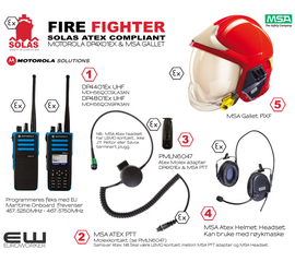 Motorola DP4X01Ex w/MSA Gallet F1XF Fire-Fighter Helmet Atex (SOLAS Compliant - exM)