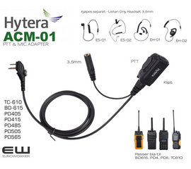 Hytera ACM01 PTT Headset med Inline MIC for 3,5mm Listen Only Earpiece (BD615, PD4, PD5, TC-610)