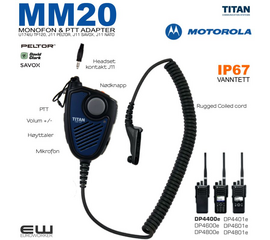 MM20 Monofon & Nøklingsbryter for Motorola DP4000-serie (J11, DP4400e.., IP67)